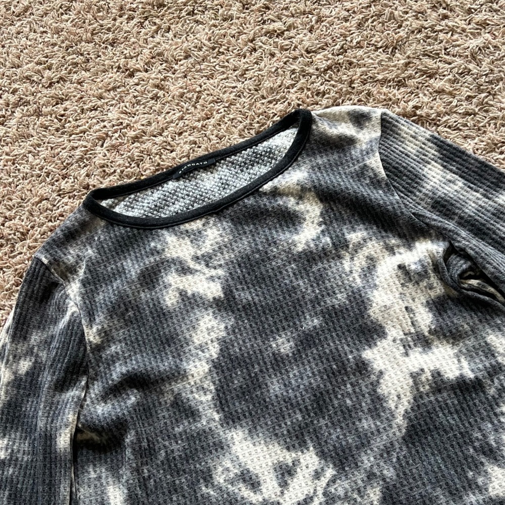 Staccato Grey White Tie Dye Waffle Knit Long Sleeve Top Size‎ M 17302SD